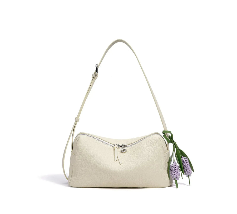 Bolsa de Couro Legítimo Feminina Grande Ombro Vintage Luxo Espaçosa milkshake white 28 12 14