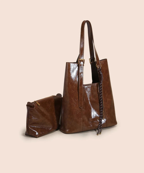 Bolsa de Ombro Feminina de Couro Macio Grande Capacidade Estilo Vintage