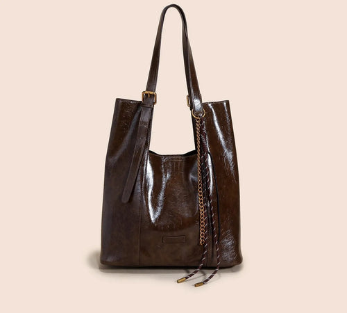 Bolsa de Ombro Feminina de Couro Macio Grande Capacidade Estilo Vintage
