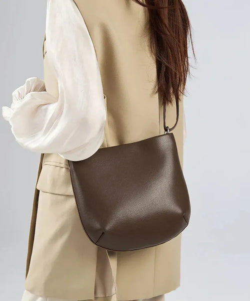 Bolsa feminina de couro legítimo com design vintage e formato shell