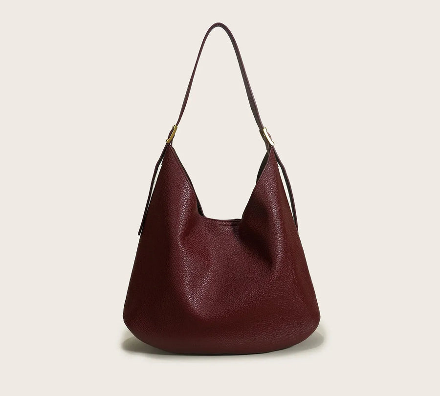 Bolsa feminina de couro legítimo estilo vintage formato bucket grande capacidade Burgundy 37 11 27