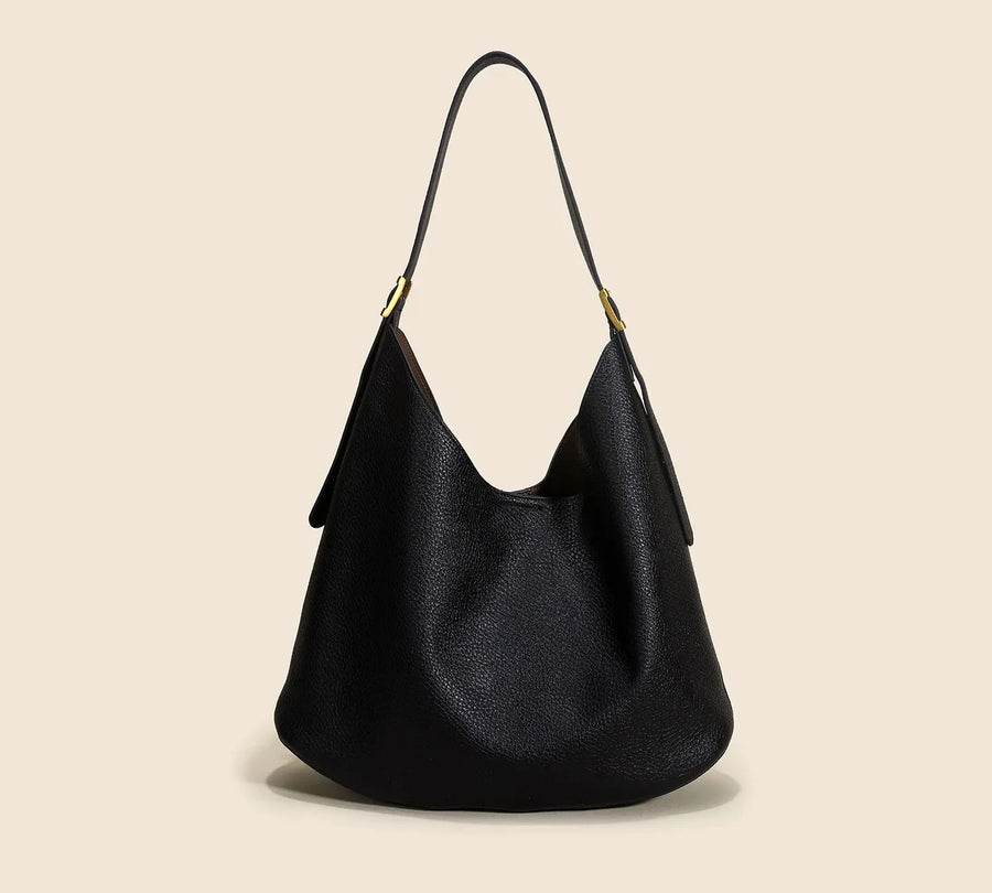 Bolsa feminina de couro legítimo estilo vintage formato bucket grande capacidade black 37 11 27
