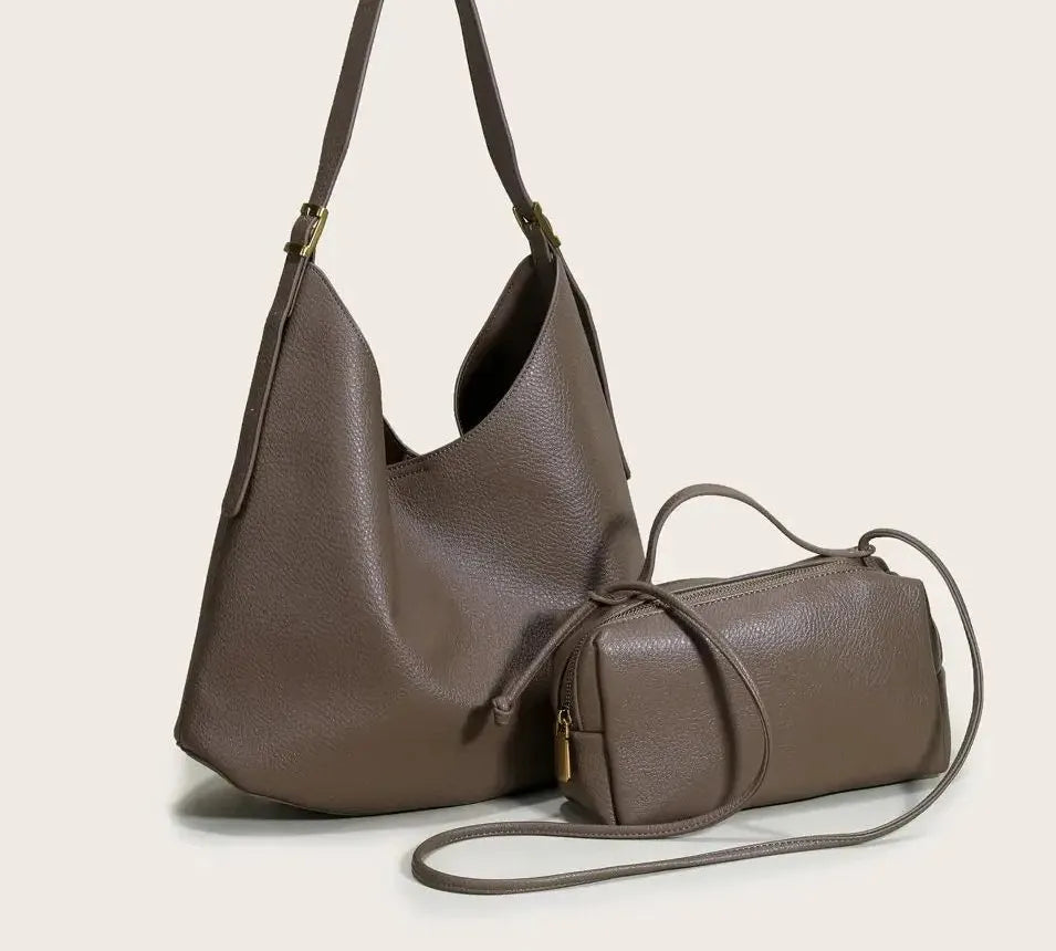 Bolsa feminina de couro legítimo estilo vintage formato bucket grande capacidade
