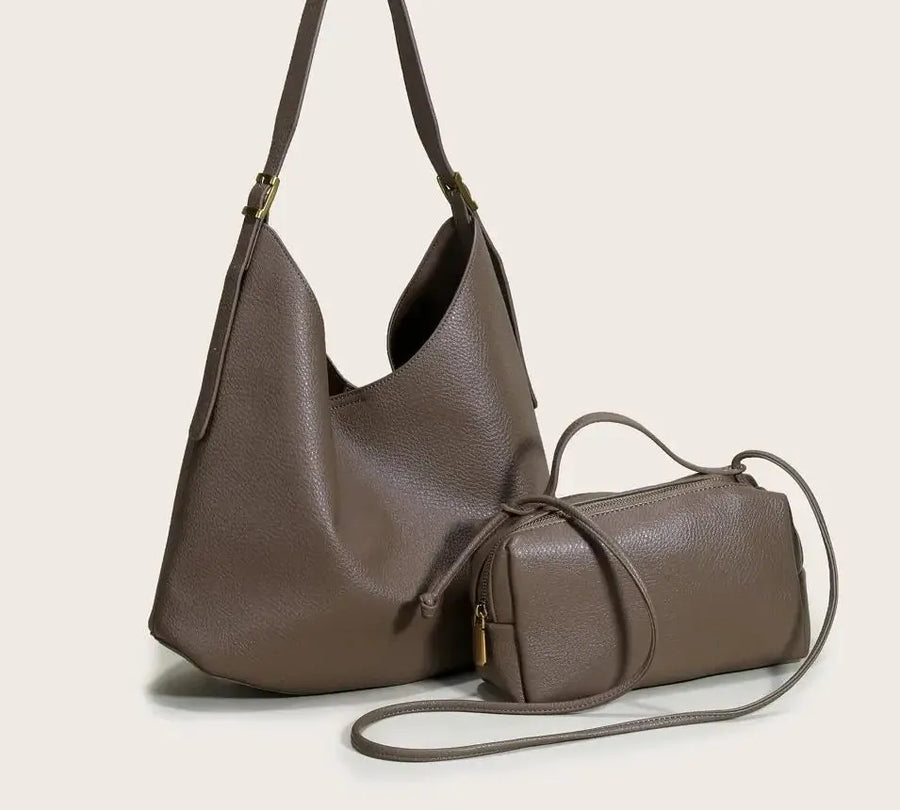 Bolsa feminina de couro legítimo estilo vintage formato bucket grande capacidade