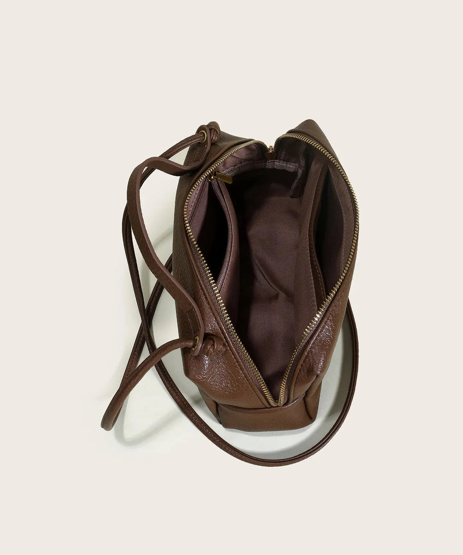 Bolsa feminina de couro legítimo estilo vintage formato bucket grande capacidade