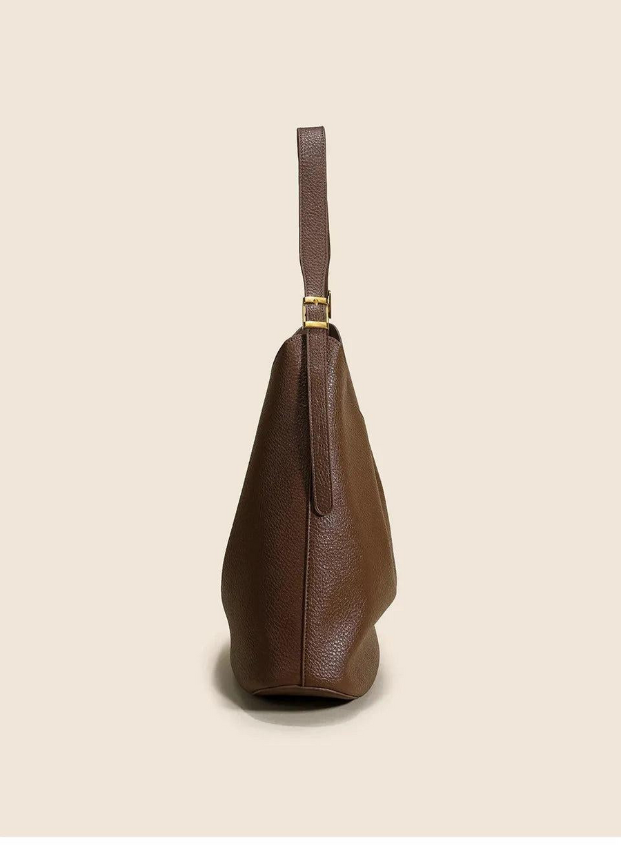 Bolsa feminina de couro legítimo estilo vintage formato bucket grande capacidade