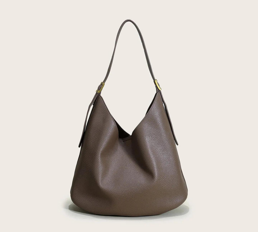 Bolsa feminina de couro legítimo estilo vintage formato bucket grande capacidade