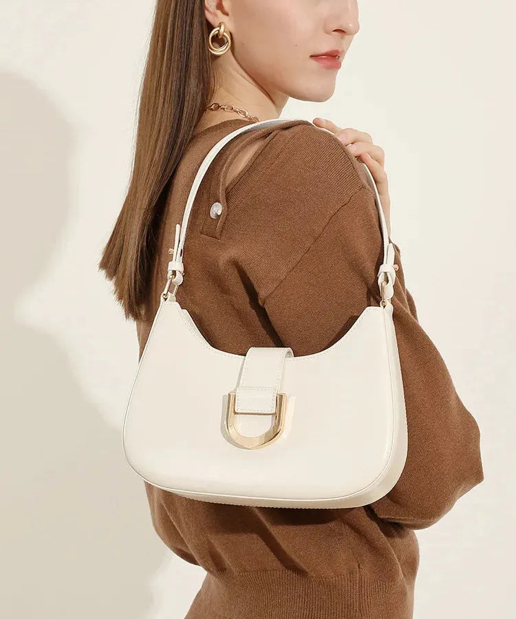 Bolsa feminina de couro legítimo grande capacidade minimalista branca