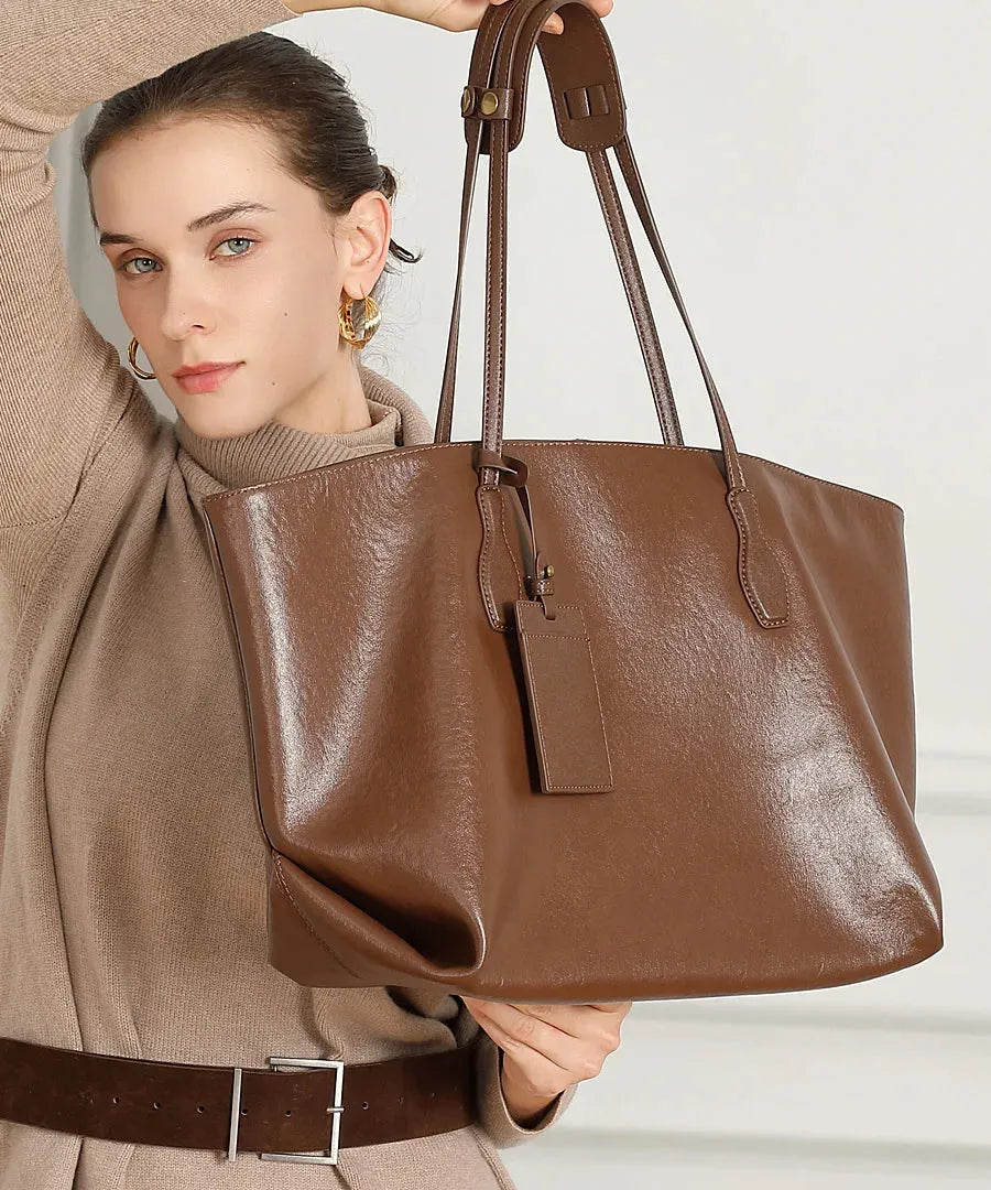 Bolsa feminina de couro legítimo grande estilo vintage tote ombro confortável