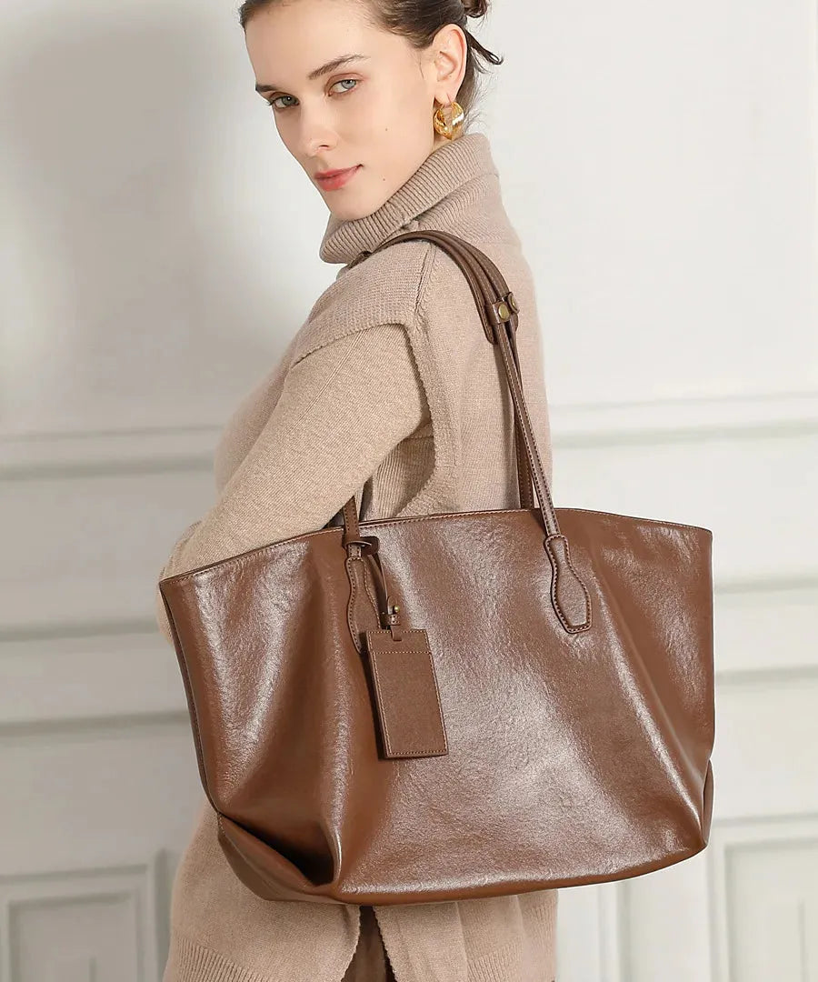Bolsa feminina de couro legítimo grande estilo vintage tote ombro confortável