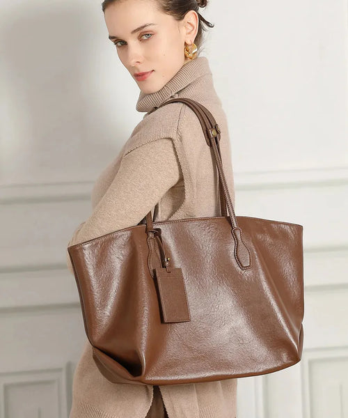Bolsa feminina de couro legítimo grande estilo vintage tote ombro confortável