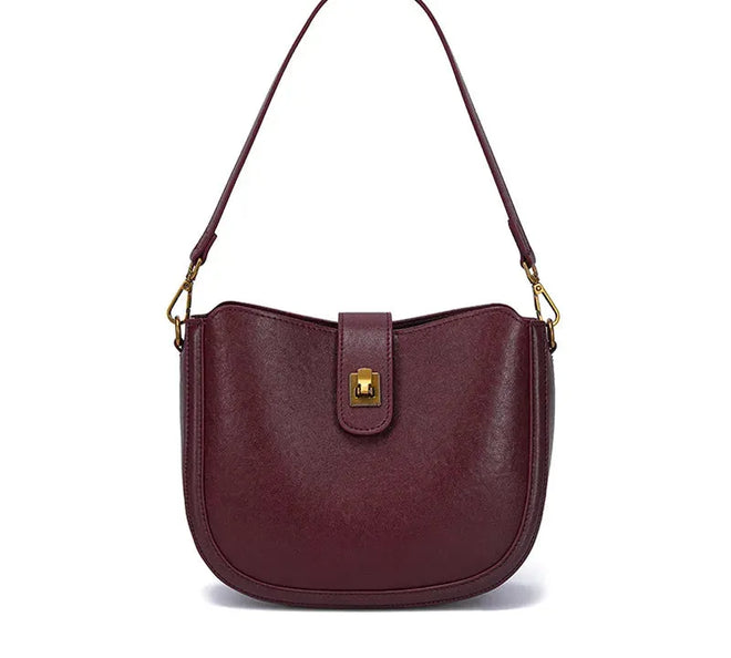 Bolsa feminina de couro legítimo minimalista para ombro e transversal Burgundy 24 9 19