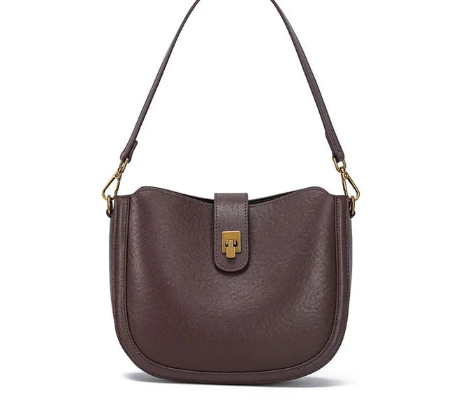 Bolsa feminina de couro legítimo minimalista para ombro e transversal Coffee 24 9 19