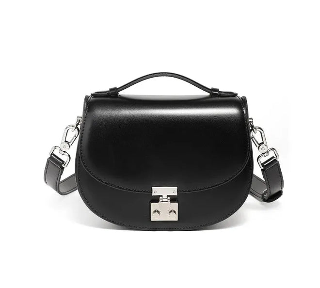 Bolsa feminina de couro legítimo minimalista para ombro e transversal black 19 6 15