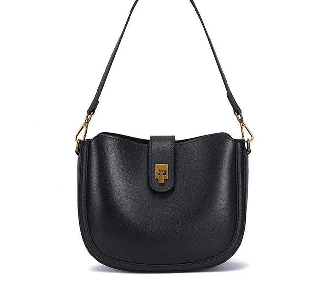Bolsa feminina de couro legítimo minimalista para ombro e transversal black 24 9 19
