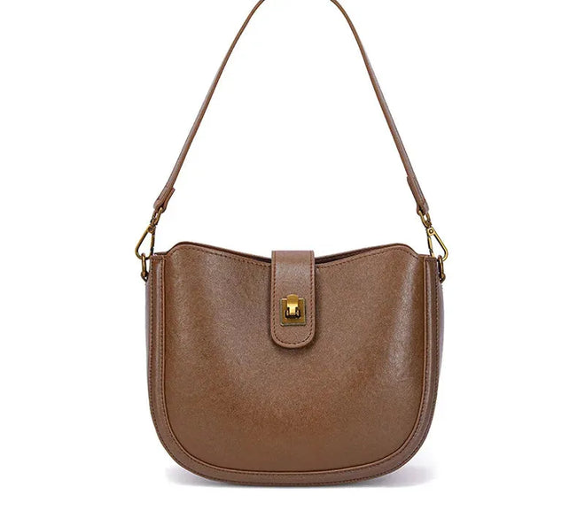 Bolsa feminina de couro legítimo minimalista para ombro e transversal light brown 24 9 19