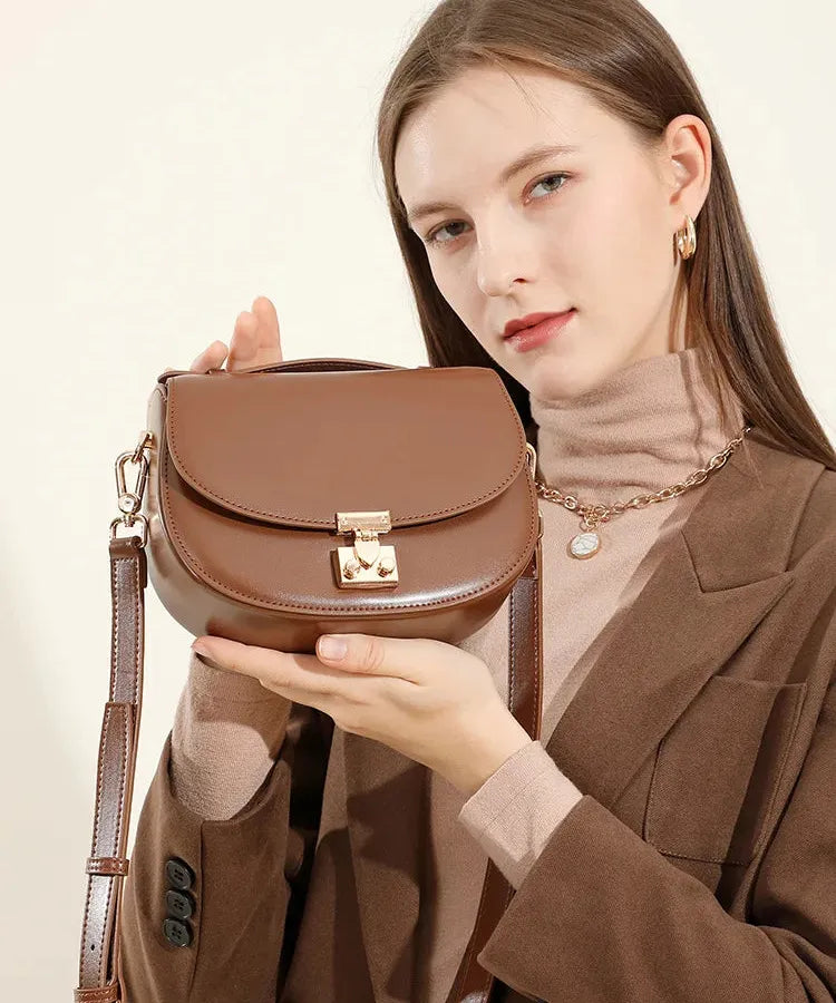 Bolsa feminina de couro legítimo minimalista para ombro e transversal