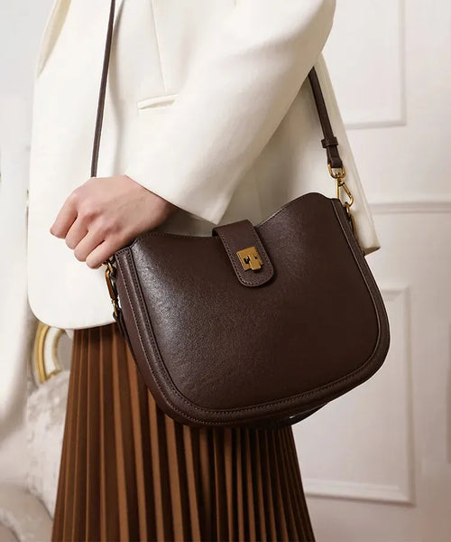 Bolsa feminina de couro legítimo minimalista para ombro e transversal