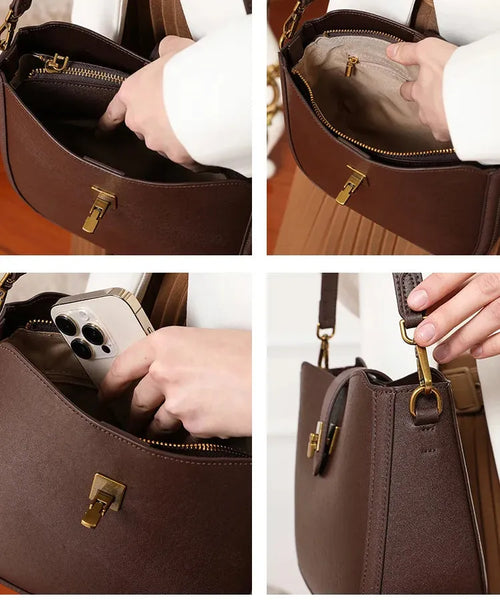 Bolsa feminina de couro legítimo minimalista para ombro e transversal