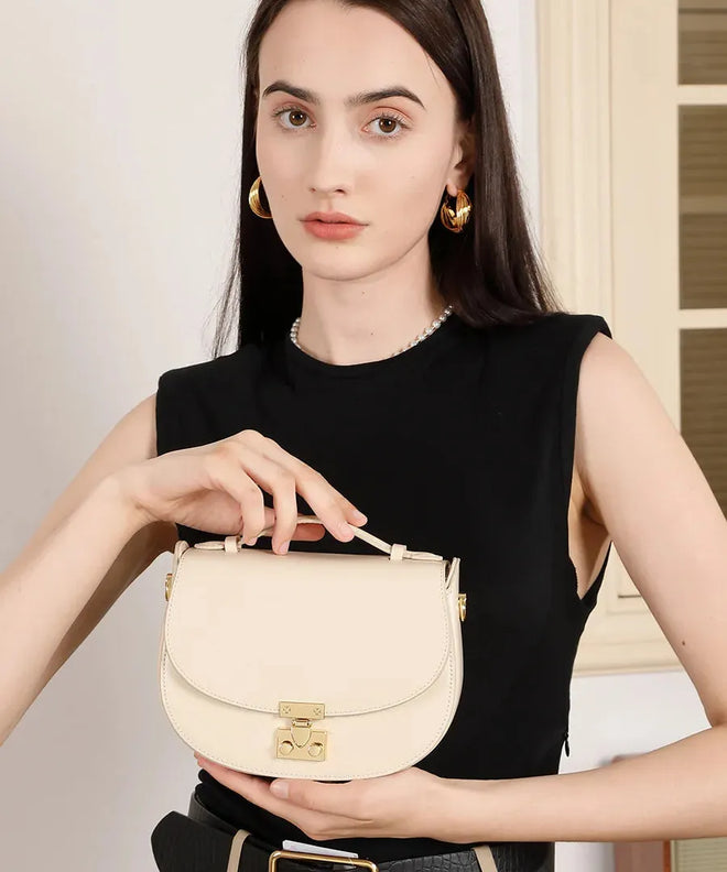 Bolsa feminina de couro legítimo minimalista para ombro e transversal