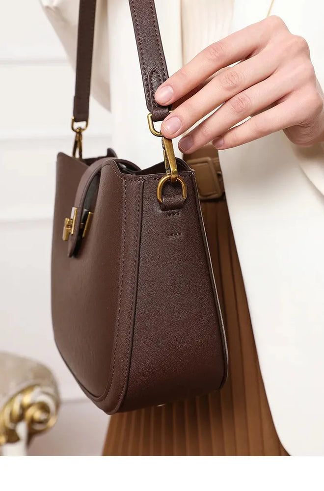 Bolsa feminina de couro legítimo minimalista para ombro e transversal
