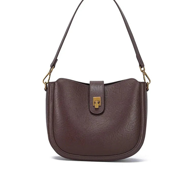 Bolsa feminina de couro legítimo minimalista para ombro e transversal