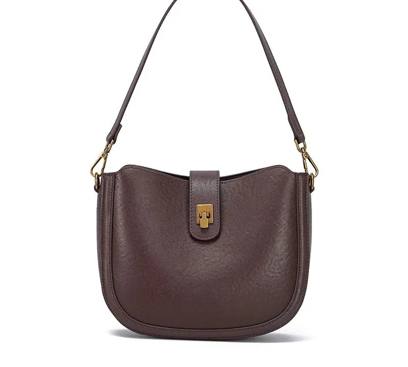 Bolsa feminina de couro legítimo minimalista para ombro e transversal