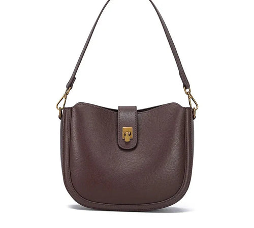 Bolsa feminina de couro legítimo minimalista para ombro e transversal