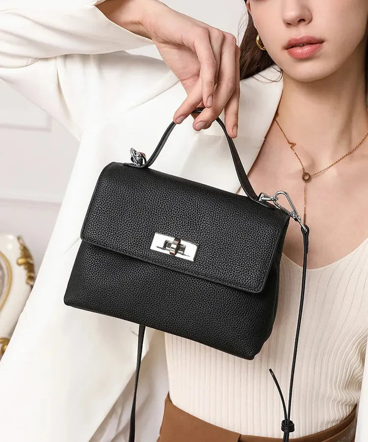 Bolsa feminina de couro legítimo pequena quadrada vintage para ombro