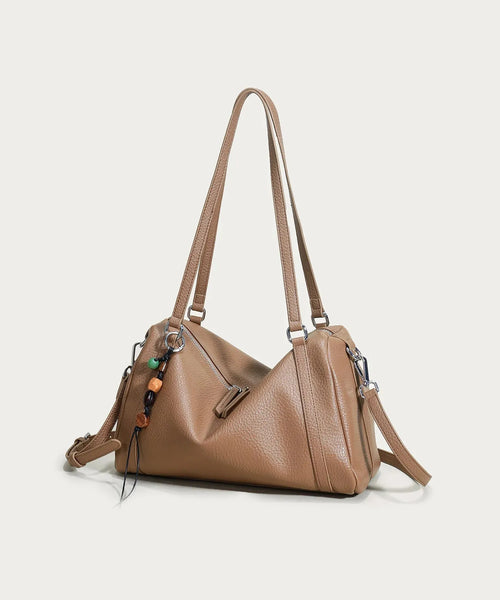 Bolsa feminina de couro legítimo vintage estilo baguete grande capacidade