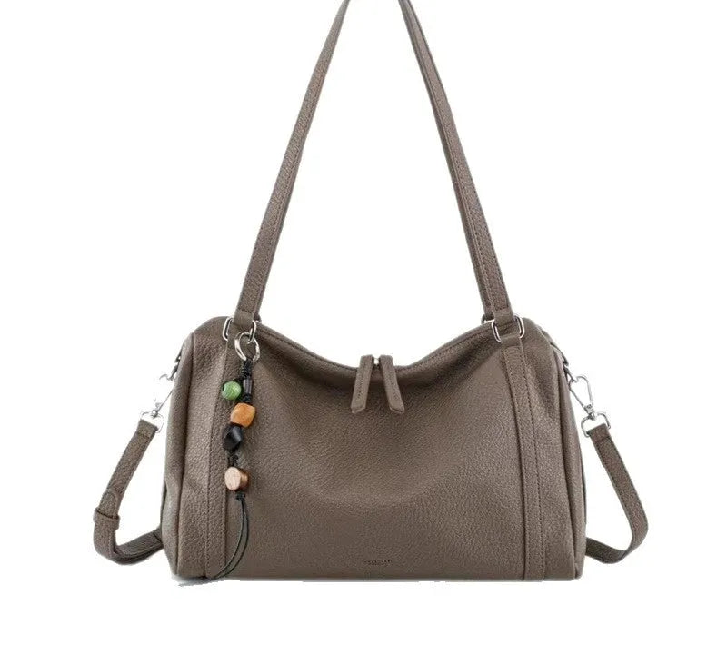 Bolsa feminina de couro legítimo vintage estilo baguete grande capacidade