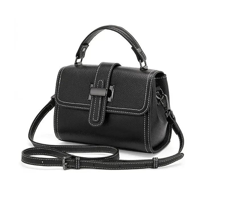 Bolsa feminina pequena de couro legítimo transversal quadrada com alça única black 21 10 16