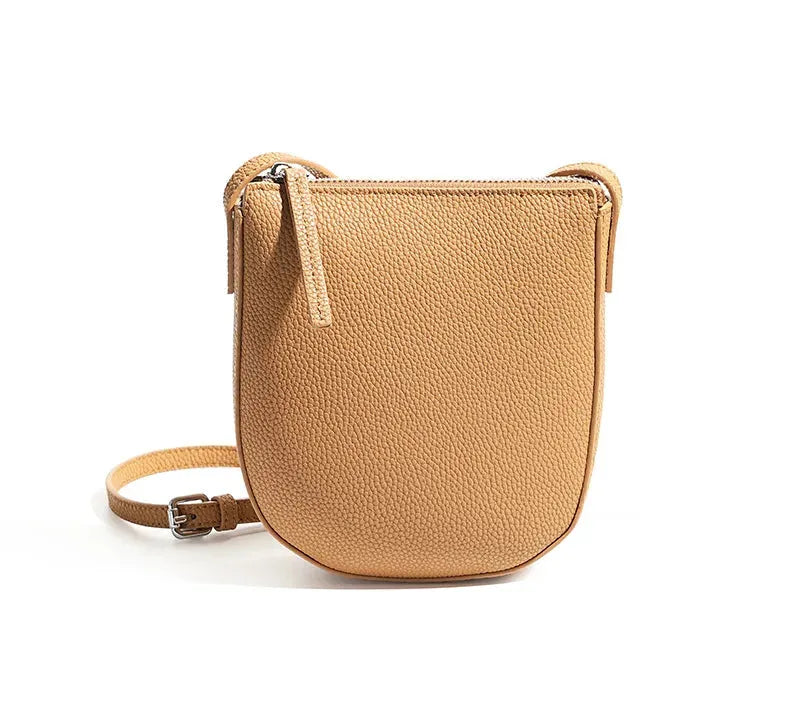 Bolsa feminina pequena de couro legítimo vintage para celular e ombro Biscuit color 16 5 19