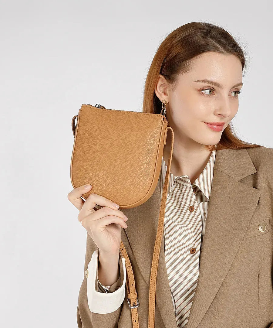 Bolsa feminina pequena de couro legítimo vintage para celular e ombro