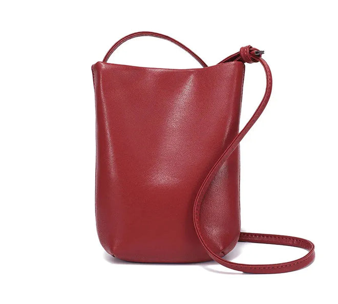 Bolsa pequena feminina de couro legítimo vintage para celular e transversal Red 15 6 20