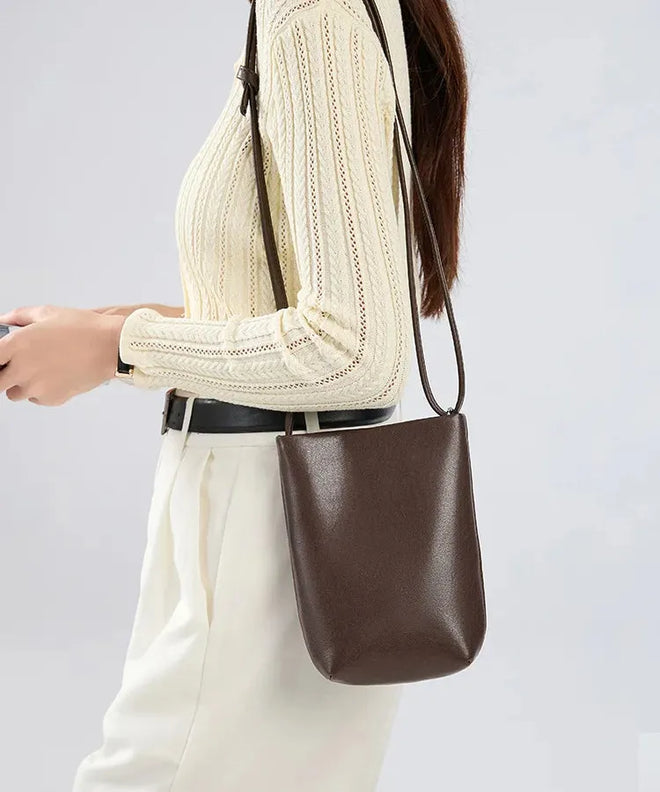 Bolsa pequena feminina de couro legítimo vintage para celular e transversal
