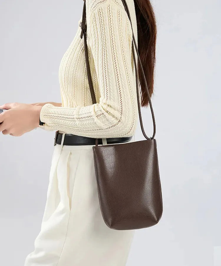 Bolsa pequena feminina de couro legítimo vintage para celular e transversal