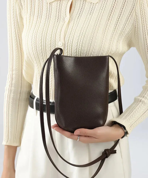 Bolsa pequena feminina de couro legítimo vintage para celular e transversal