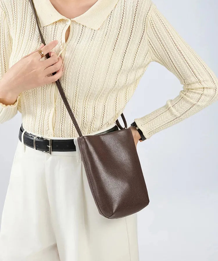 Bolsa pequena feminina de couro legítimo vintage para celular e transversal