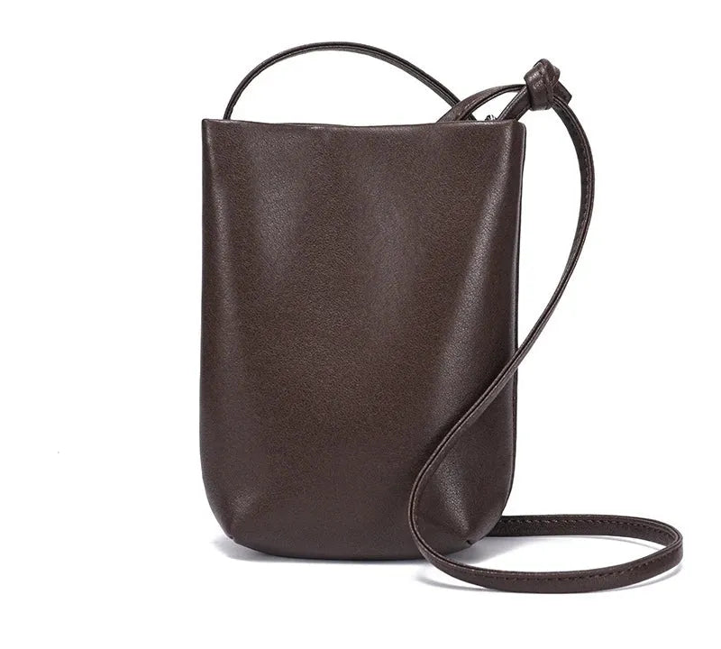 Bolsa pequena feminina de couro legítimo vintage para celular e transversal