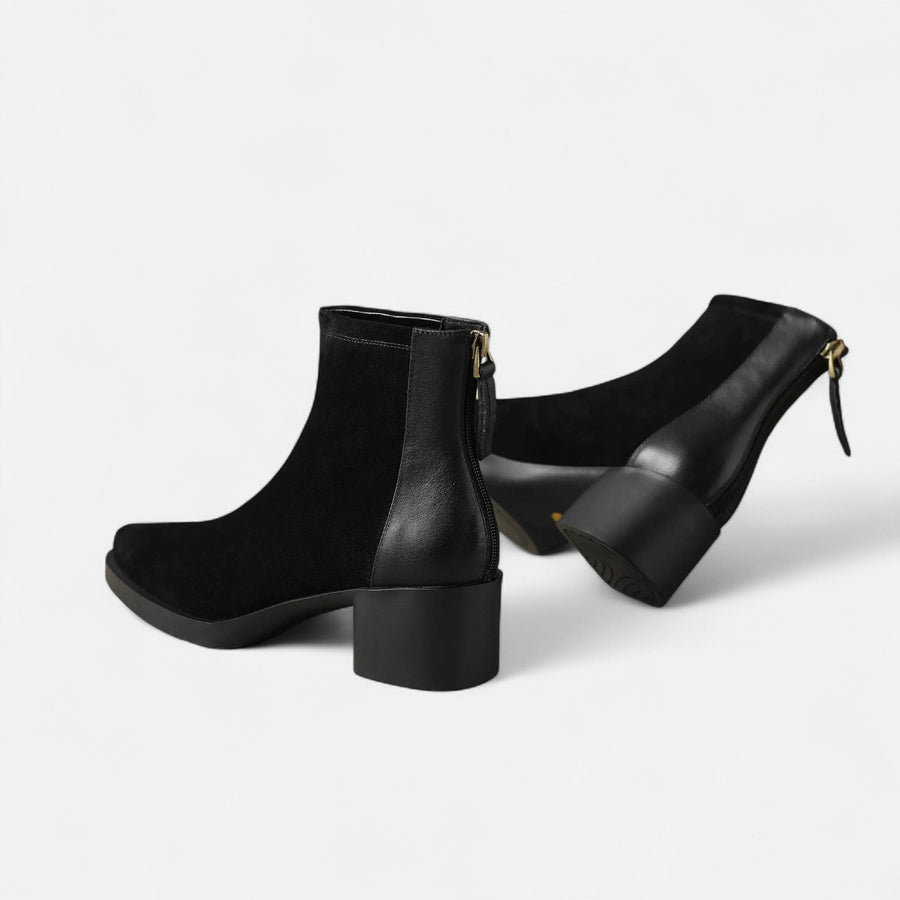 Bota de Cano Curto em Couro Suede para Mulheres – Bico Quadrado e Salto Médio