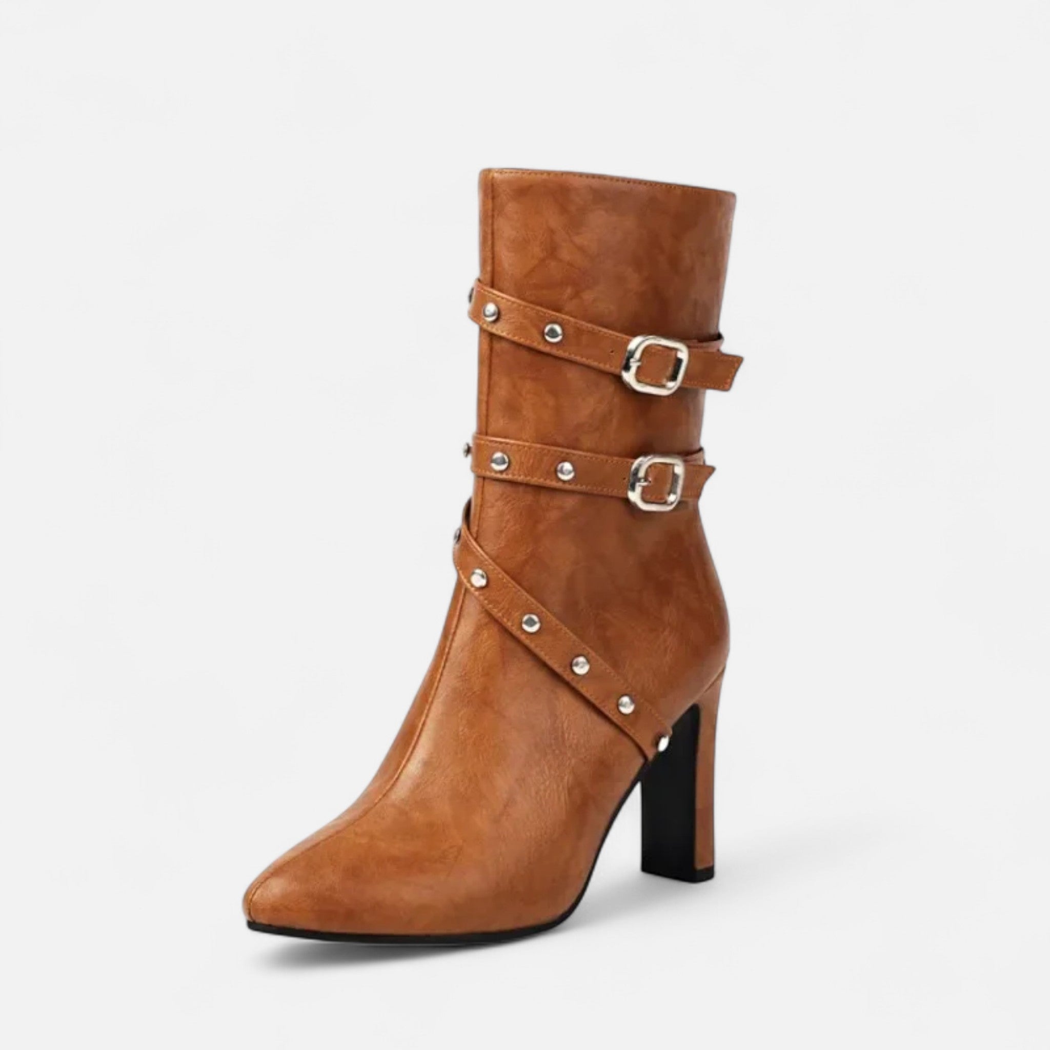 Bota de Couro Feminina – Inverno Luxe com Bico Fino Bronze