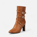 Bota de Couro Feminina – Inverno Luxe com Bico Fino Bronze