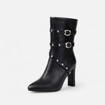 Bota de Couro Feminina – Inverno Luxe com Bico Fino Preto