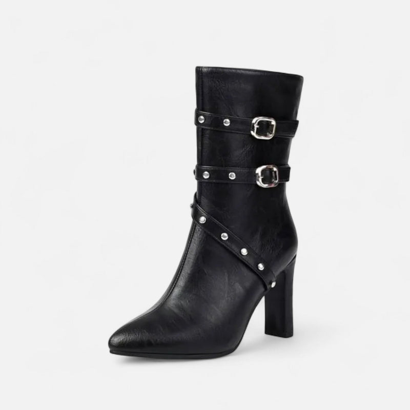 Bota de Couro Feminina – Inverno Luxe com Bico Fino Preto
