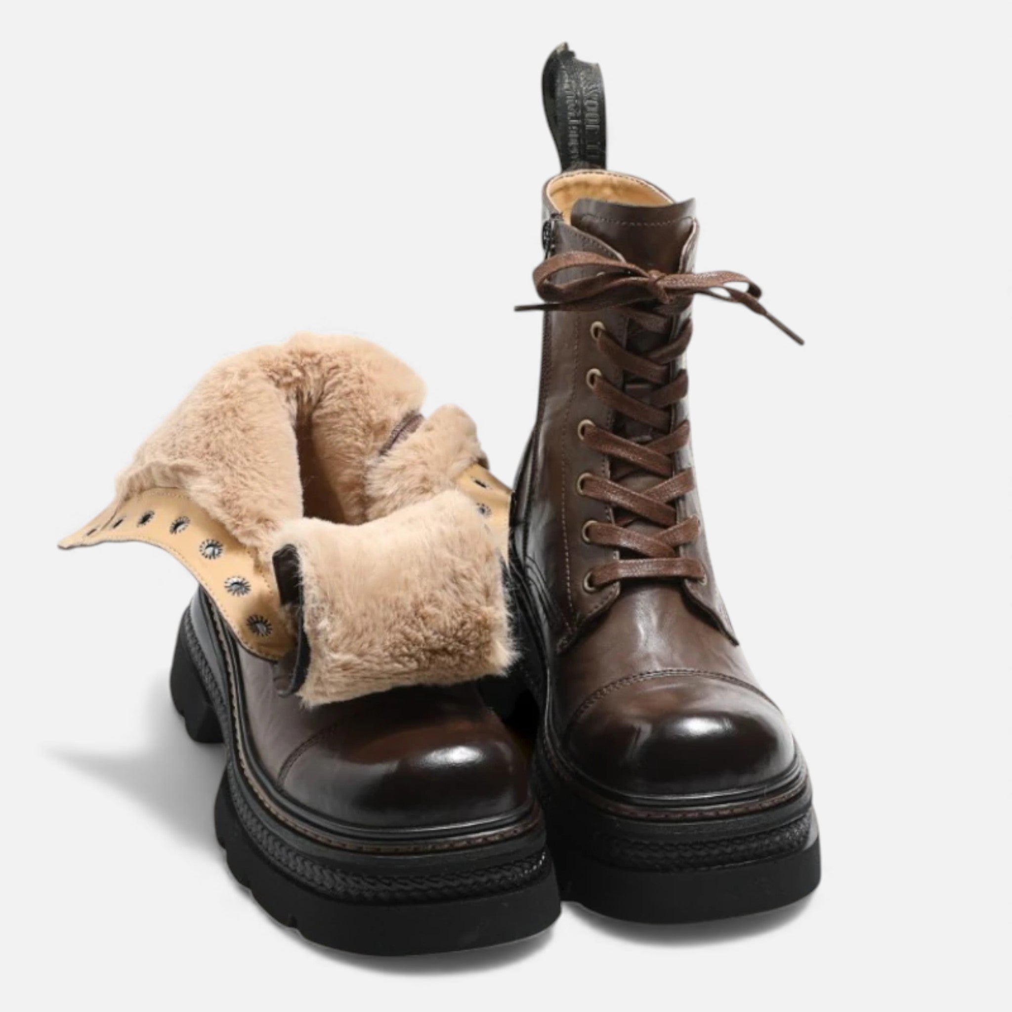 Bota de Plataforma de Inverno com Forro de Pelúcia para Mulheres Pelúcia Marrom