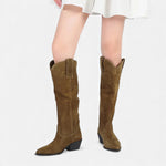 Bota de Suede de Couro Feminina de Cano Alto para Outono e Inverno