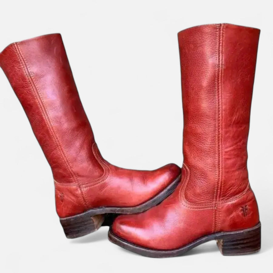 Botas Equestres de Cano Alto para Mulheres Vermelho