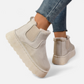 Botas de Ankle de Plataforma Curta em Plush para Mulheres Bege