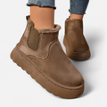 Botas de Ankle de Plataforma Curta em Plush para Mulheres Marrom